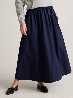 Quince Navy Elastic-Waist Maxi Skirt with Pockets Large